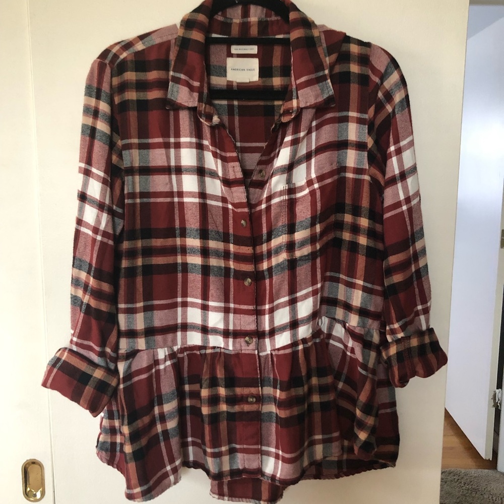 American Eagle Plaid Peplum Top